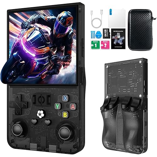 R36MAX Retro Handheld Game Console, 4.0 Inch IPS HD Screen Retro Gaming Console, Linux System, 20＋Mainstream Emulator Games Retro Game Console, 4000mAh Battery, Built-in 64G TF Card, Black