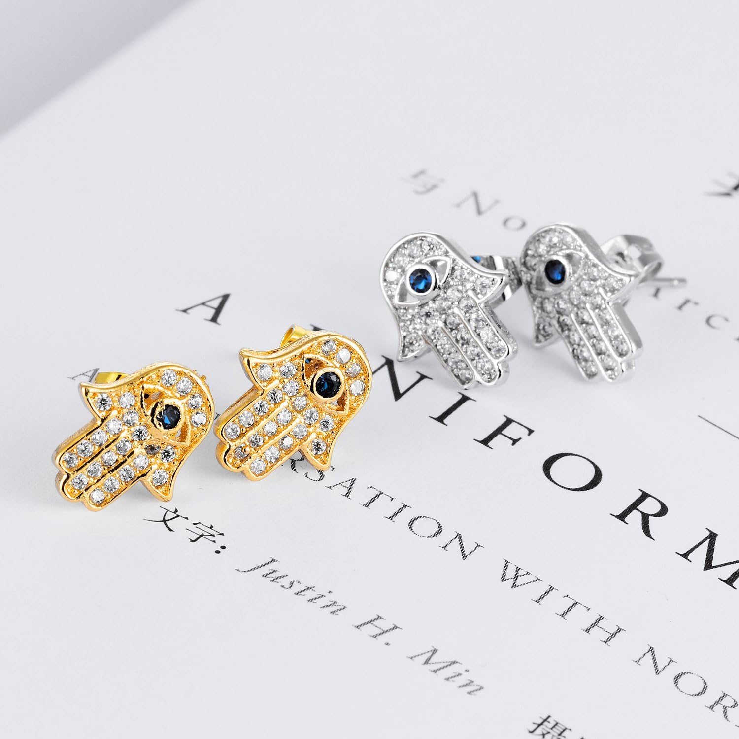 Evil Eye Protection Hamsa Hand of Fatima Stud Earring for Women Gold-Tone Plated Stainless Steel Cubic Zirconia Hypoallergenic Dainty Best Friend Jewelry Lucky Gift Valentine's Day Girlfriend - Image 5