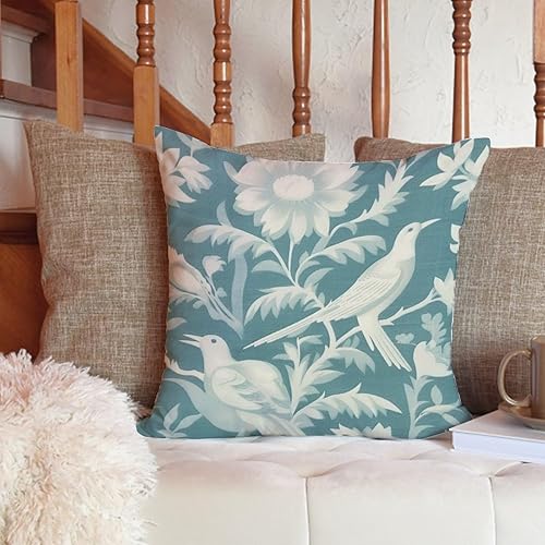 Vista 97 de ArogGeld Fundas de cojín asiáticas escénicas elegantes chinoiserie, diseño de loto verde, pájaros, jardines, funda de almohada para sofá