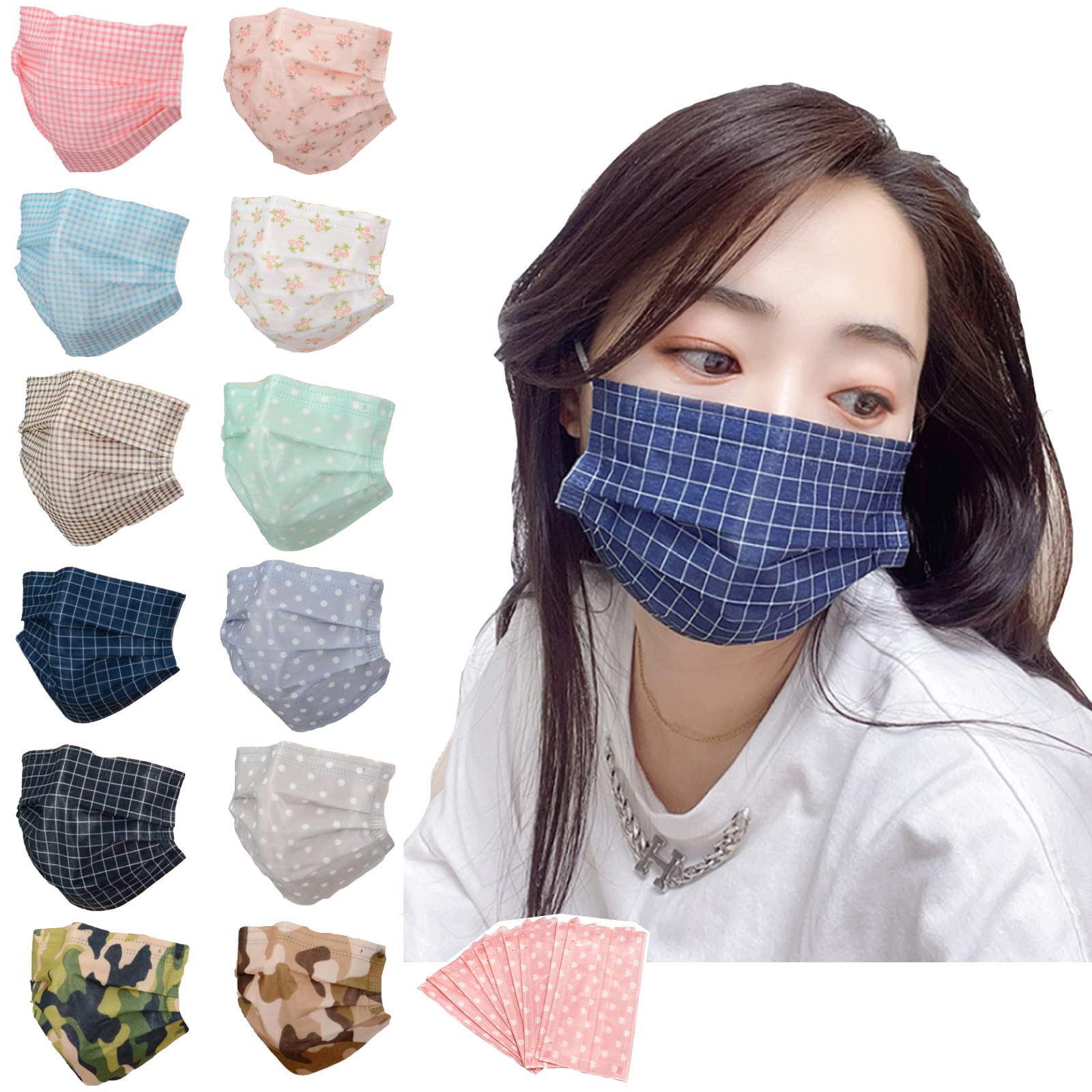 Amazon.co.jp: [Amalet Roses] マスク 不織布 カラー チェック 格子