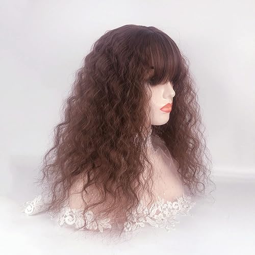 Miniatura 3 de QIANCHUN Peluca rizada esponjosa con clip de 15.7 pulgadas, pelo sintético japonés natural con flequillo limpio, base de tela transpirable, peluca