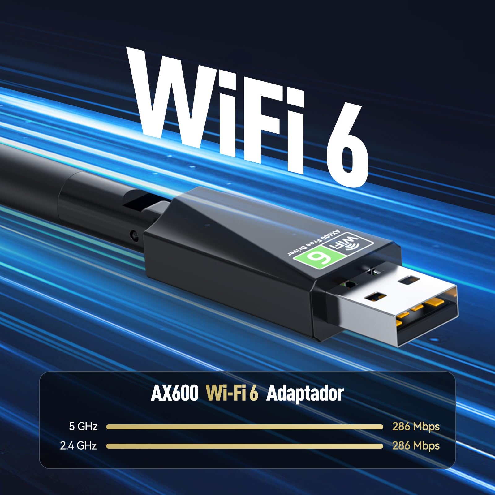 Adaptador WiFi USB para PC de escritorio, AX600 USB WiFi 6 adaptador con doble banda de 5 GHz/2.4 GHz, controlador integrado para Windows 10/11 (AX600-H)