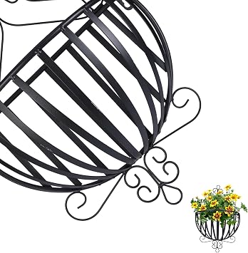 Sosoport Wall Hanging Flower Stand Metal Flower Basket Wall Flower Basket Rail Hanger Flower Rack Steel Wire Flower Pot Deck Flower Pot Stand Handrail
