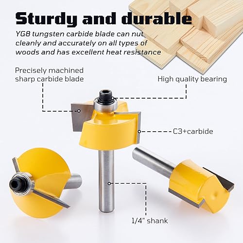 Miniatura 6 de XaXmTee - Juego de 100 brocas de enrutador de vástago de 14 pulgadas con caja de almacenamiento de aluminio, brocas de carburo de tungsteno con hoja