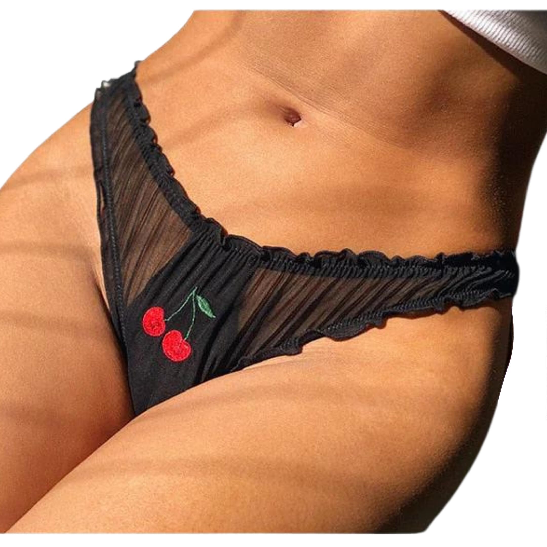 ROSVAJFYWomen's Sweet Sexy Mesh Panties Low-Rise Fruit Embroidered Briefs See Through Lingerie Thong Underwear Soft Breathable Stretch Hipster Cute Everyday Panties