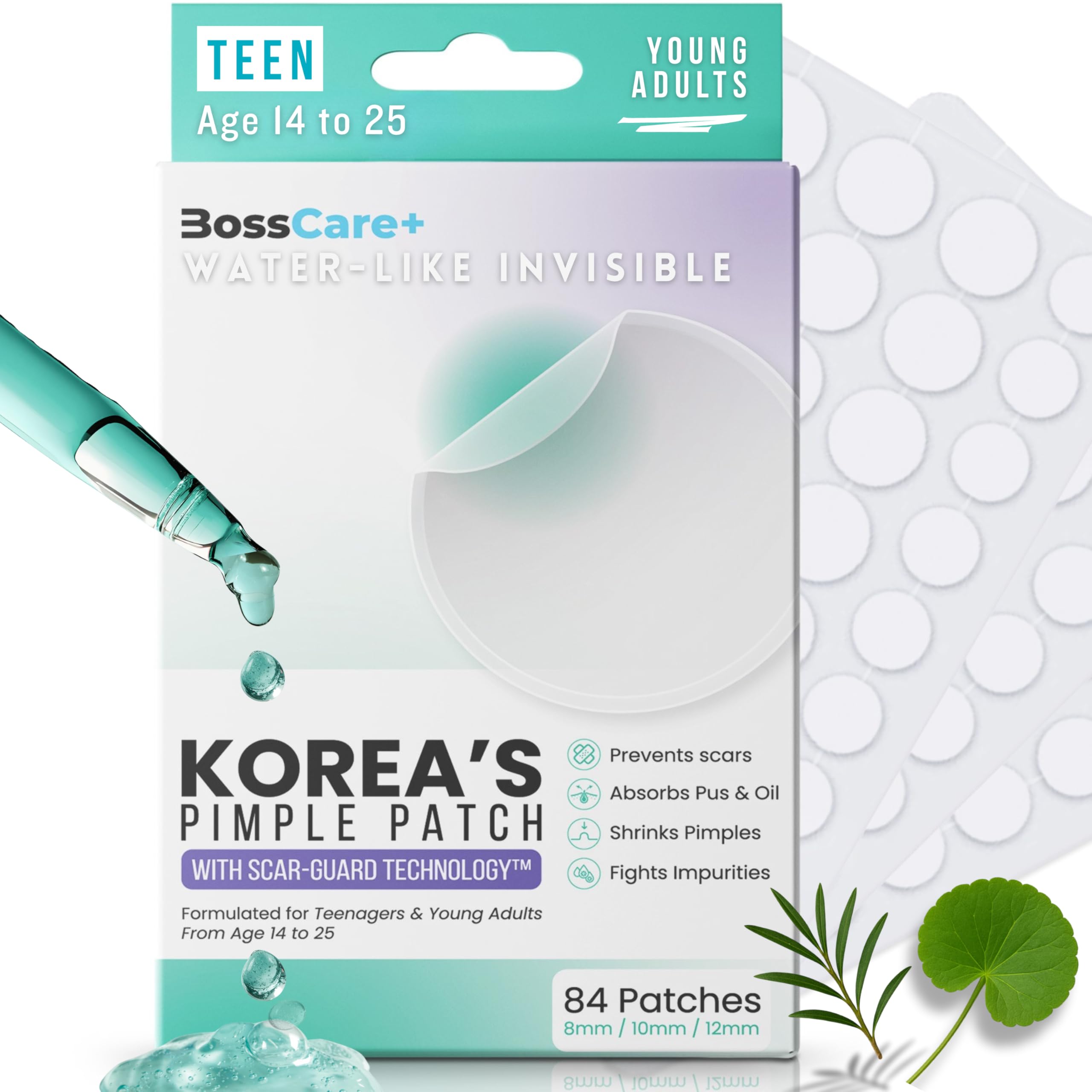 Hydrocolloid Patch BossCare Original Korean Acne Pimple Patches for Teens Young Adults Spot Cover Stickers Absorb Pus Shrink