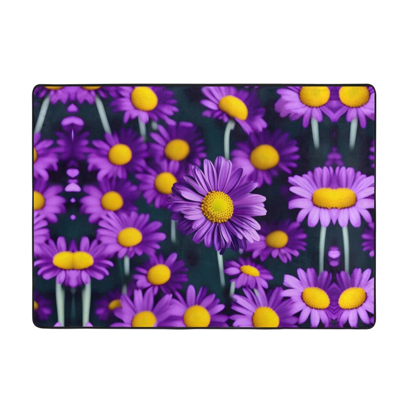Tapis à imprimé marguerites violettes doux anti-décoloration pour sols froids