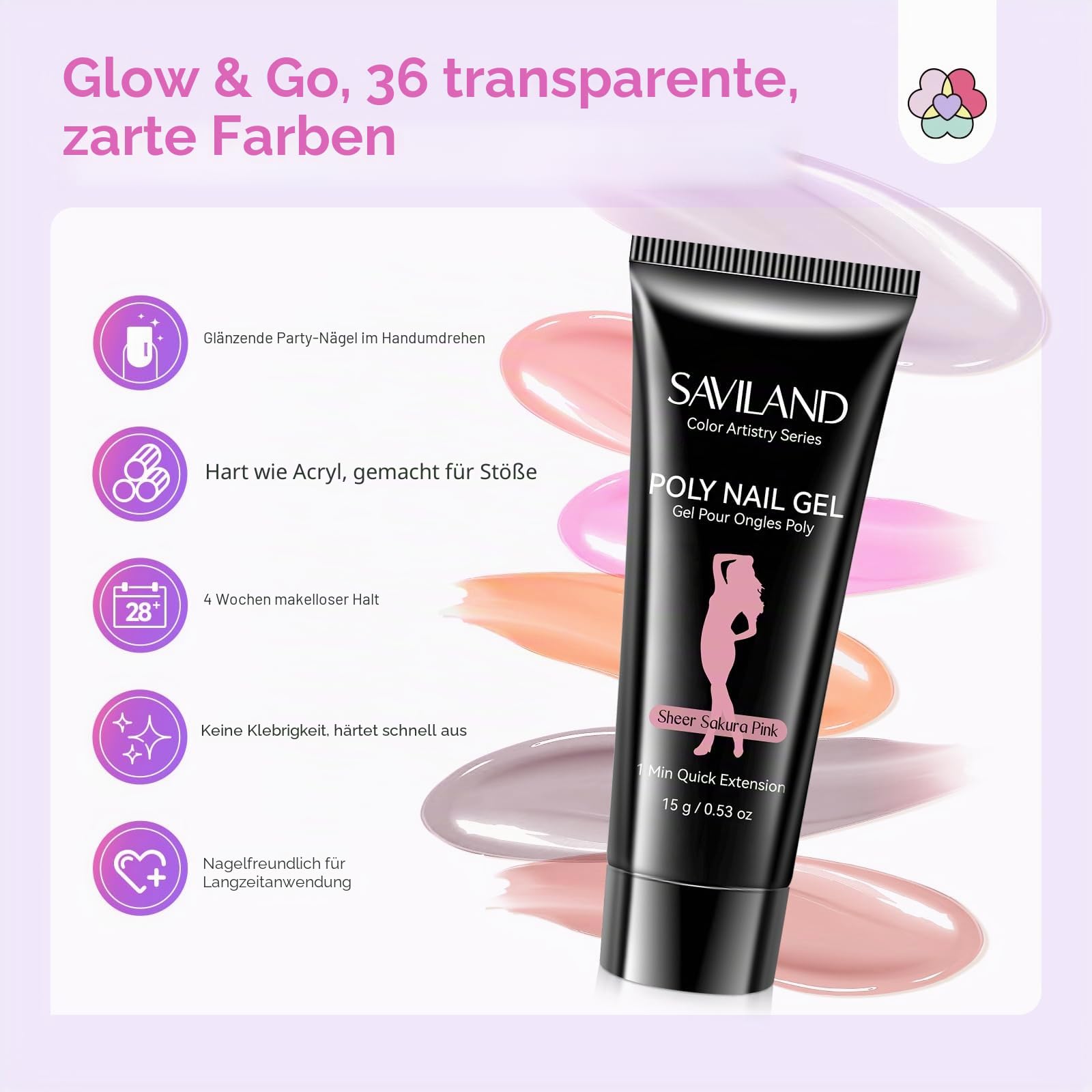 SAVILAND Hema-Free Poly Gel Nagel Set für Einsteiger: 36 Poly Gel Farben mit Slip Solution, Mini UV Lampe All in One Poly Nagelgel Kit für Nagelverlängerung, inkl. Maniküre Tools für Nageldesign