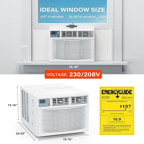 Miniatura 6 de ROVSUN Aire acondicionado de ventana de 12000 BTU con calor, unidad de CA de ventana y calentador combinado con aplicación y control inteligente de