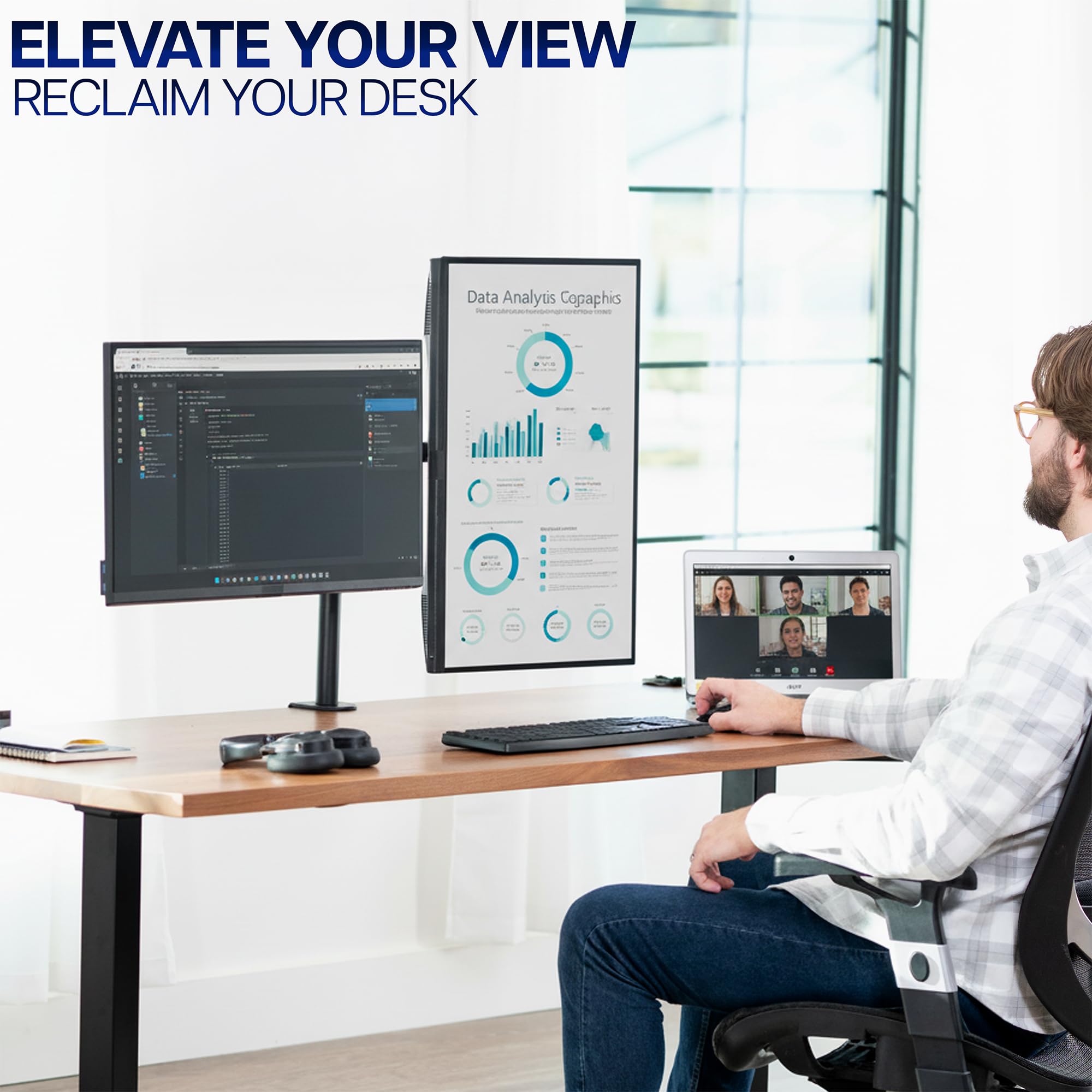 Vivo STAND-V002 Support de Bureau en Acier réglable pour 2 écrans d'ordinateur jusqu'à 30" et 10 kg Noir
