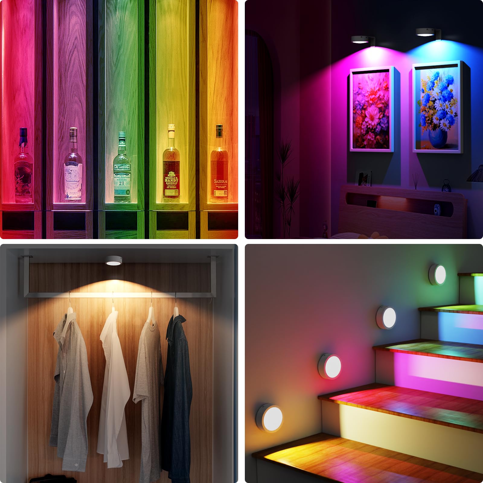 Bilderleuchten für die Wand, 13 RGB-Farben, wiederaufladbar, batteriebetrieben, Bilderrahmen-Lichter mit 3 Beleuchtungsmodi, kabellos, magnetisch, Mallicht mit Fernbedienung, Timer, Weiß, 3 Stück