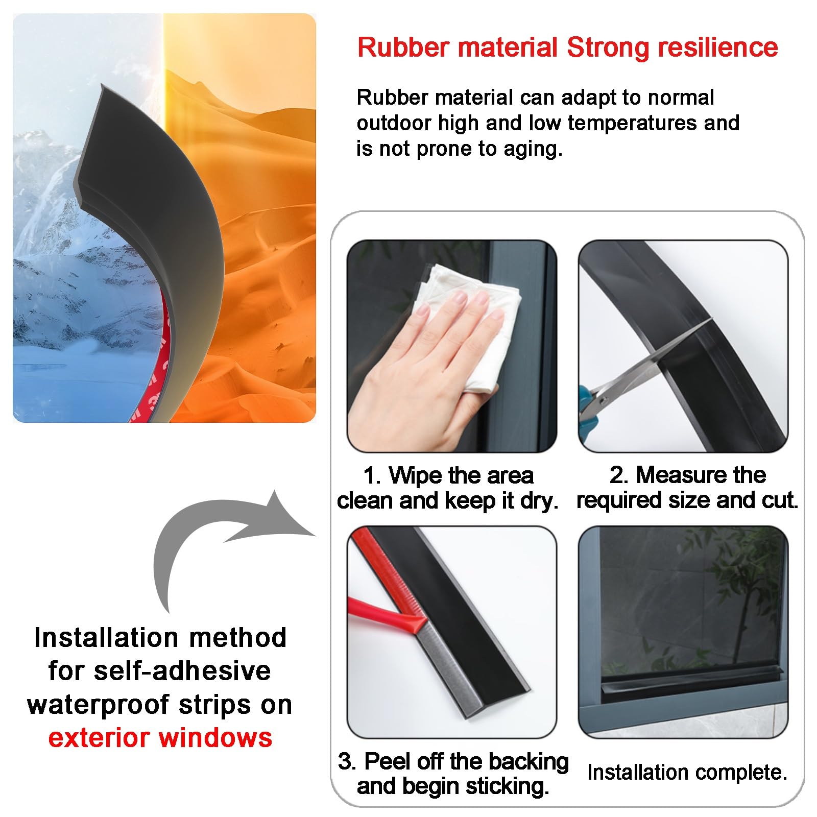 ROFBIHG Cinta De Sellado para Ventana, Junta De Goma Autoadhesiva para Puertas, Protección Contra La Lluvia, Casa, para El Hogar, Protector Contra La Lluvia Duradero, Negro(1.5m(4.9ft),4.5cm)
