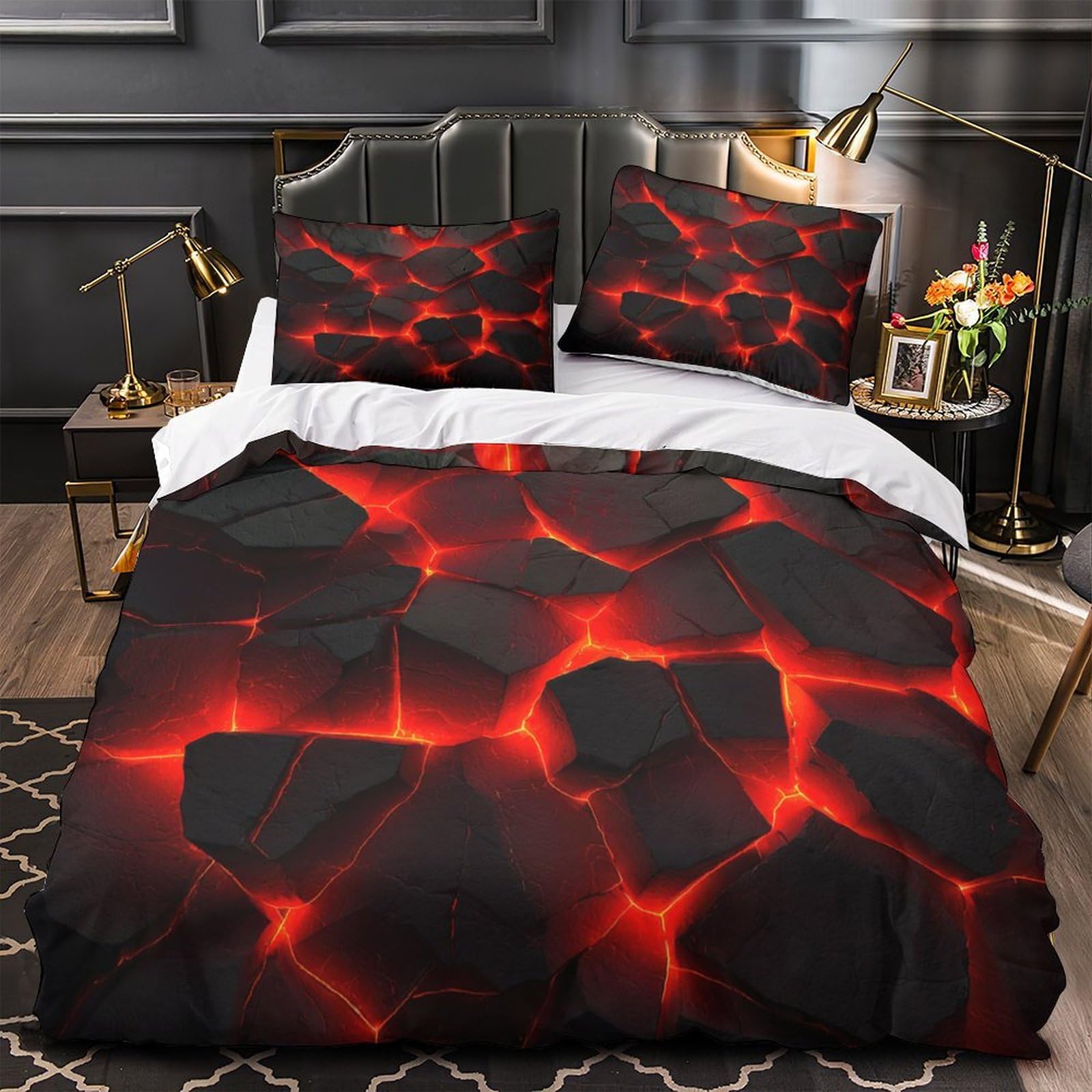Parure de lit 3D Volcan 140x200 pour enfant et adulte avec housse de couette en microfibre