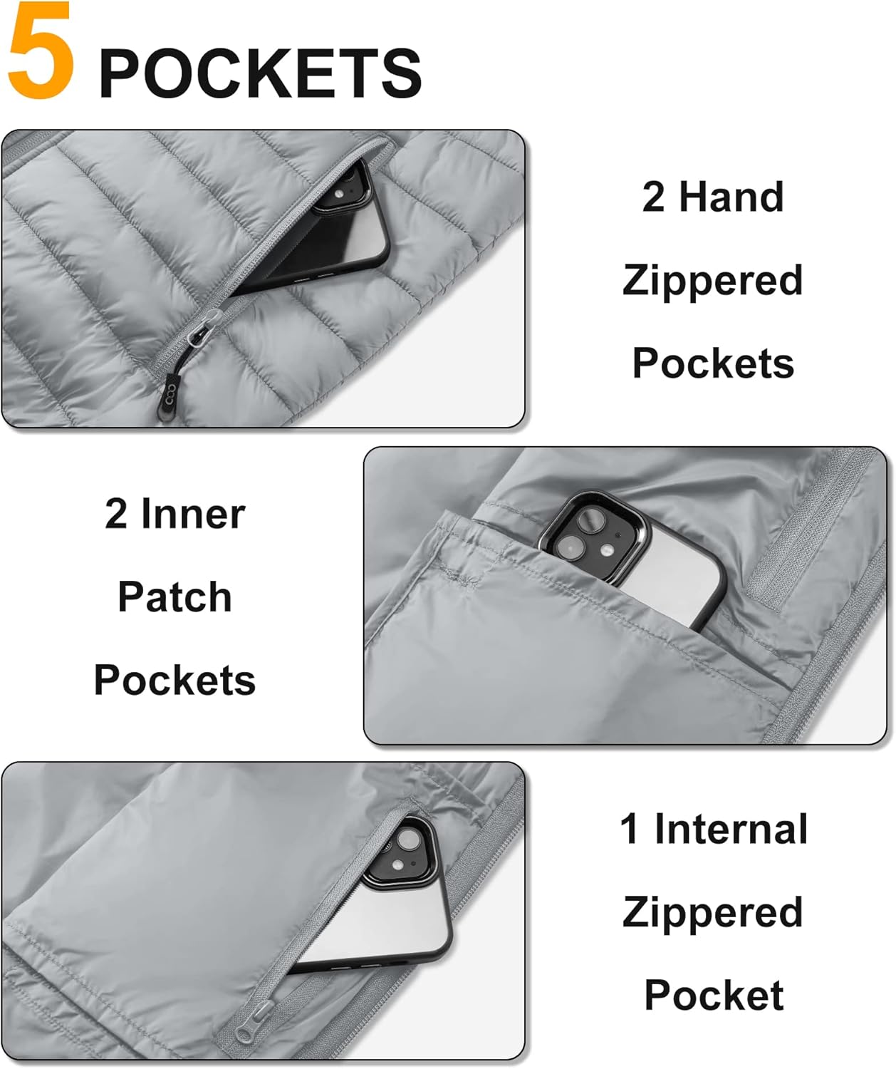 33,000ft Men's Lightweight Packable Insulated Puffer Vest Outerwear, Warm Winter Sleeveless Jacket for Golf Running - Image 4