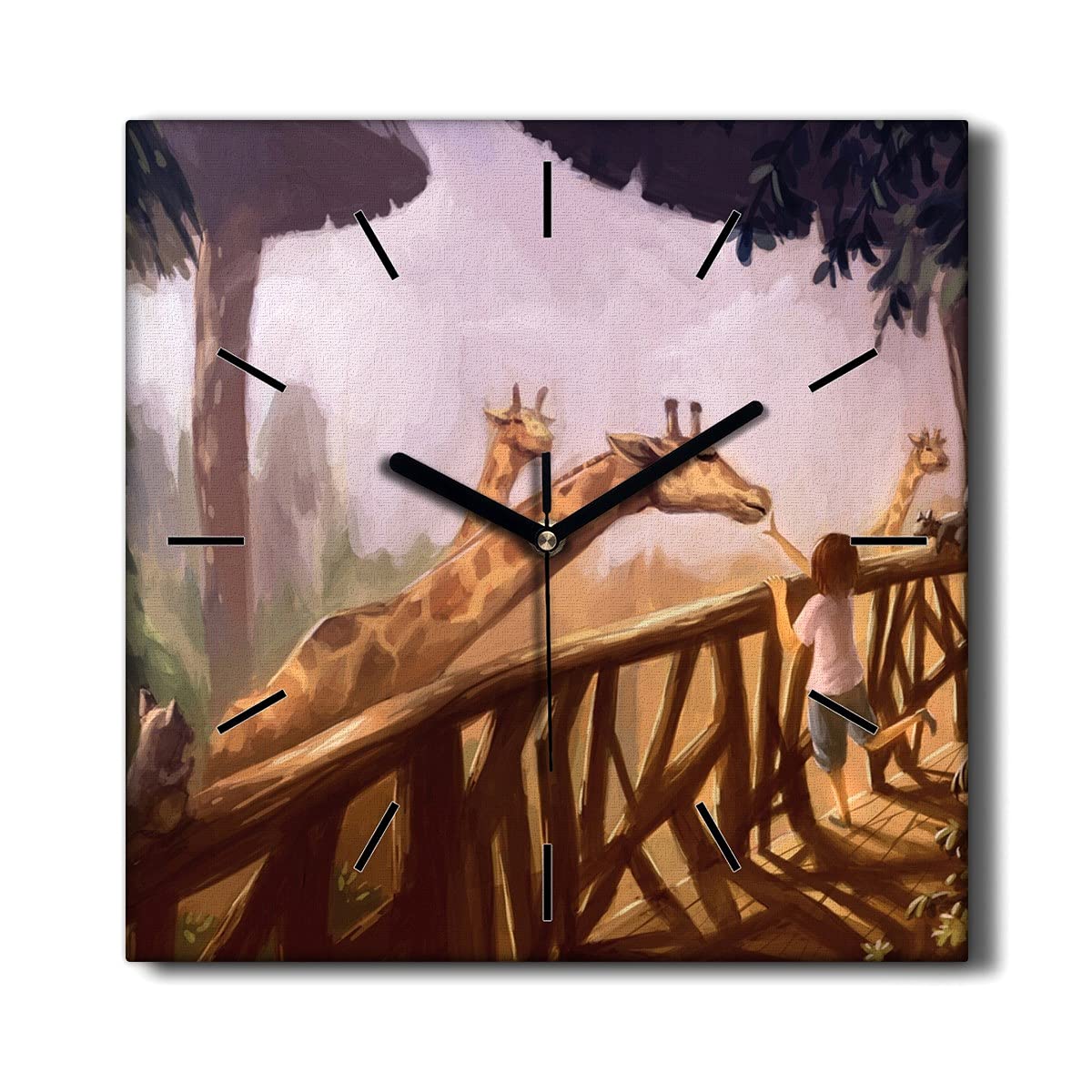 Horloge Murale Toile Girafe Écureuil 30x30 Impression Haute Définition