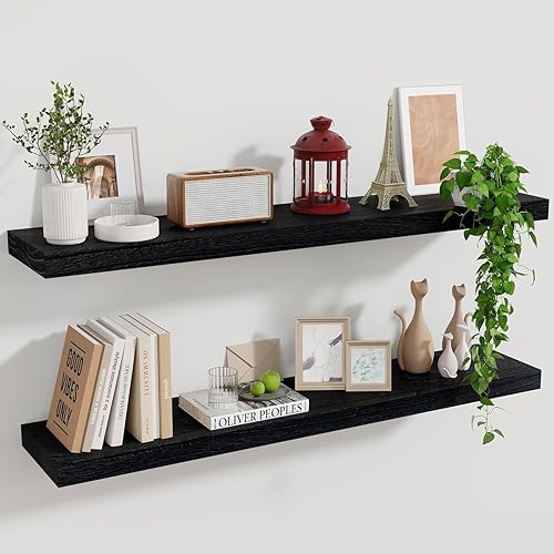 Marsmiles Estantes flotantes de madera para pared, juego de 2, estantes flotantes de madera rústica de 36 pulgadas de ancho, exhibición invisible