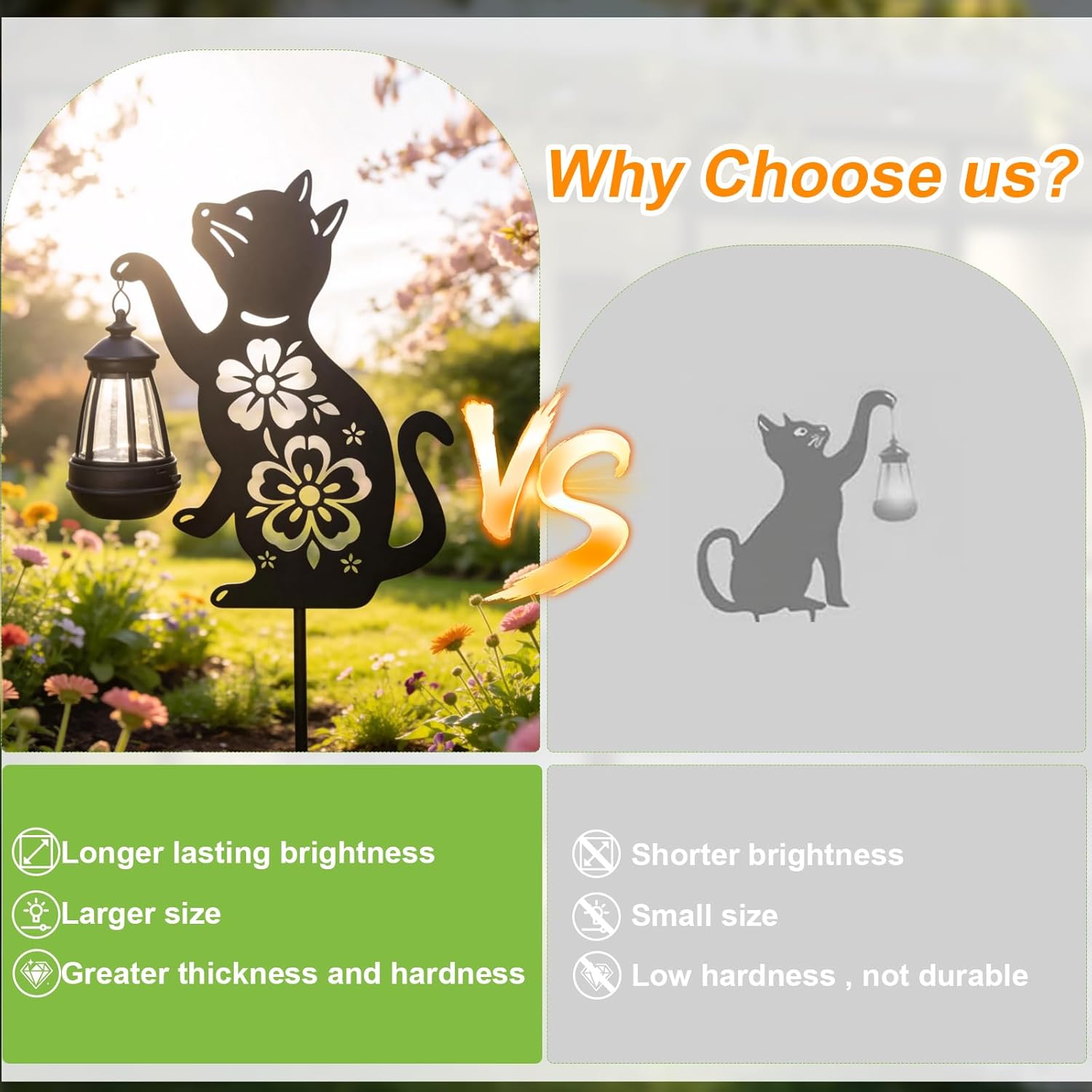 2 Pack Black Cat Solar Lights Set Metal Decorative Solar Cat Hanging Lights Outdoor Set Unisex Pet Gift Waterproof Garden Decor,Outdoor Ornament Perfect for Women' Birthdays, Mother's Day
