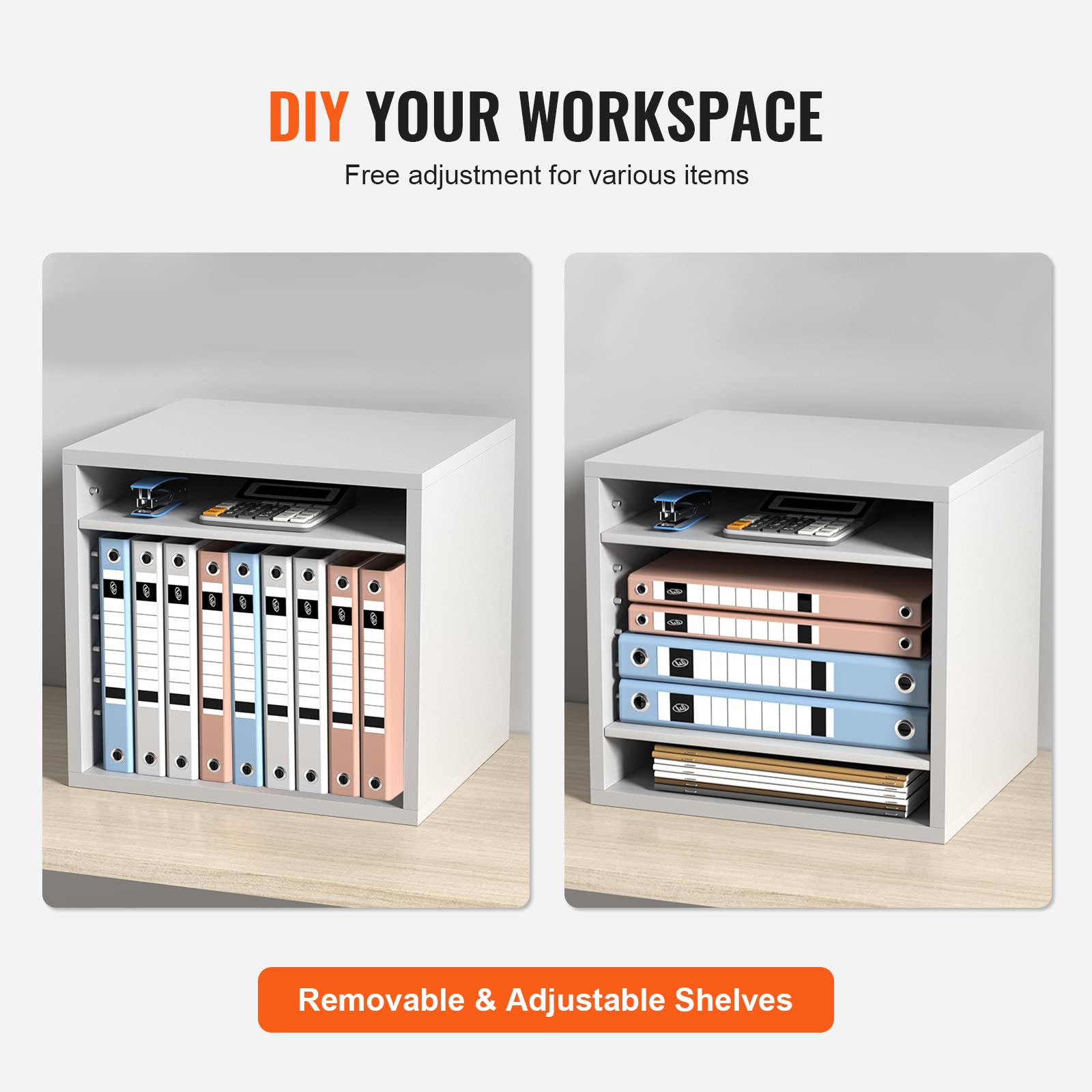 VEVOR Organizador de Literatura de madera Aglomerado Estante de Almacenamiento de Documentos de 5 Compartimentos 35,5x30,5x33 cm Clasificador de Literatura con Estantes Ajustables para Oficina, Blanco