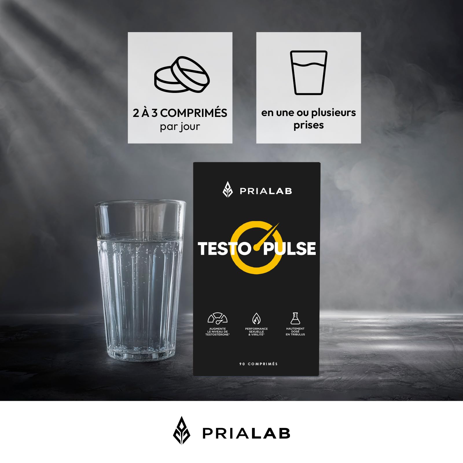 Testo Pulse | Booster Testostérone Naturel | Tribulus, Maca, Ginseng, Fenugrec et Zinc | Performance Masculine | Libido, Virilité & Musculation | Énergisant Puissant | 90 Comprimés Vegan | Prialab