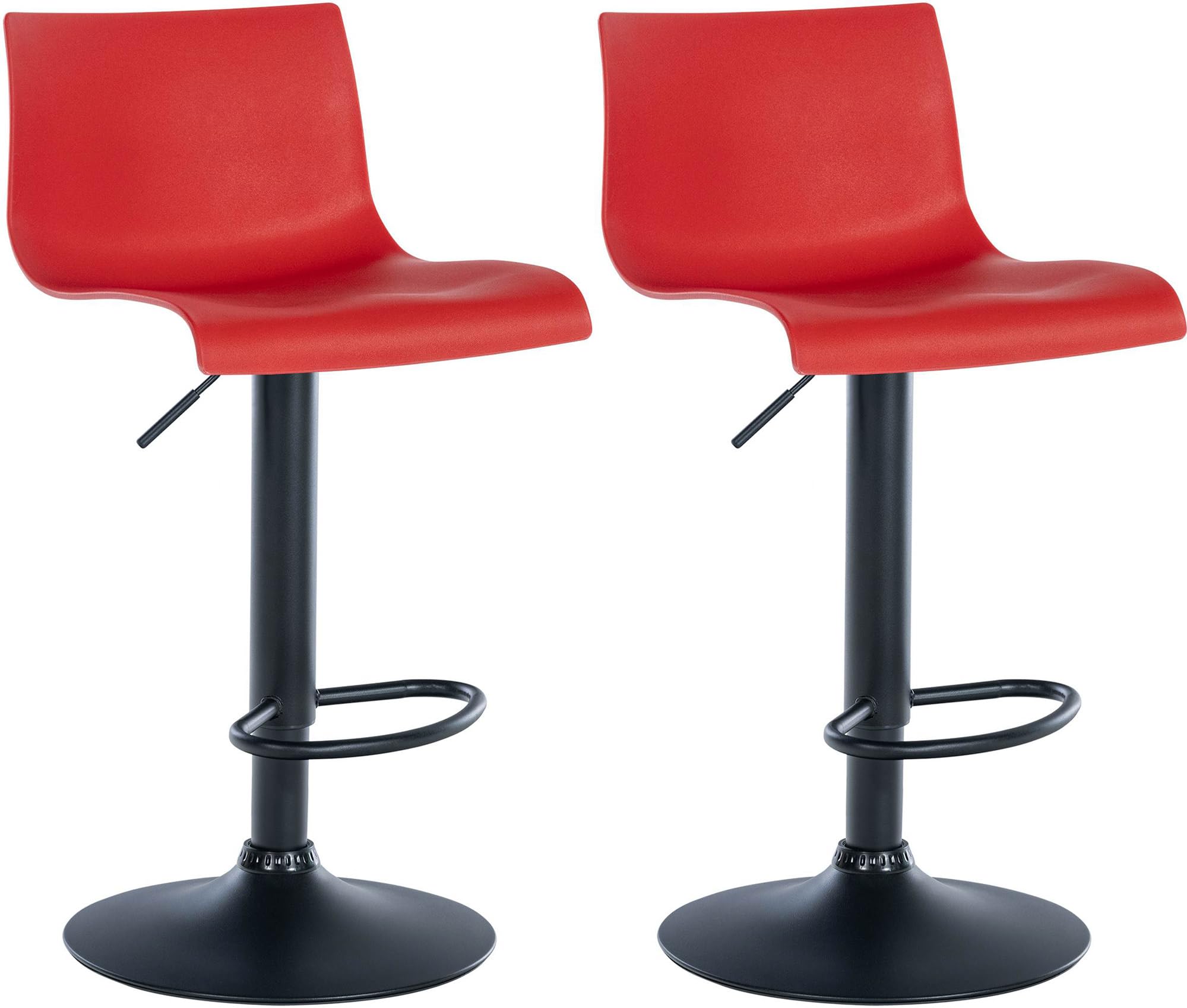 CLP 2er Set Barhocker Branford I Stoff I Kunststoff I Höhenverstellbarer Küchenhocker I Thekenhocker Mit Integrierter Fußstütze Farbe rot Material Kunststoff