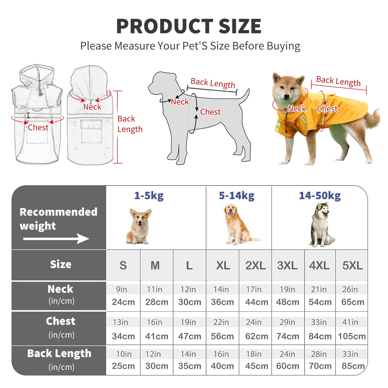 PETCUTE Impermeabile per Cani,Antipioggia Regolabile per Cani con Cappuccio e Foro per Colletto,Strisce Riflettenti Protettive,Ultraleggero 100% Cappotto Impermeabile per Animali Domestici