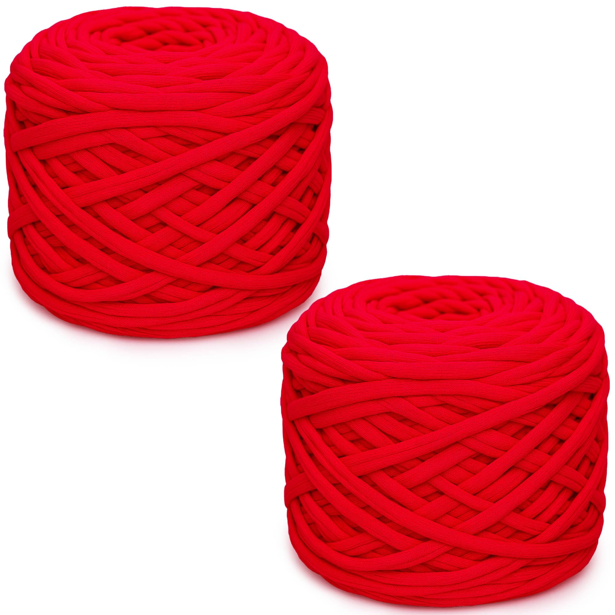 285gx2 Chunky Tshirt Yarn for Crocheting,2 CM Wide Thick Crochet Elastic Fabric,Hand Knitting T-Shirt Yarn for Crochet Cushion,Doll,Basket,Bag and Blanket(Red)
