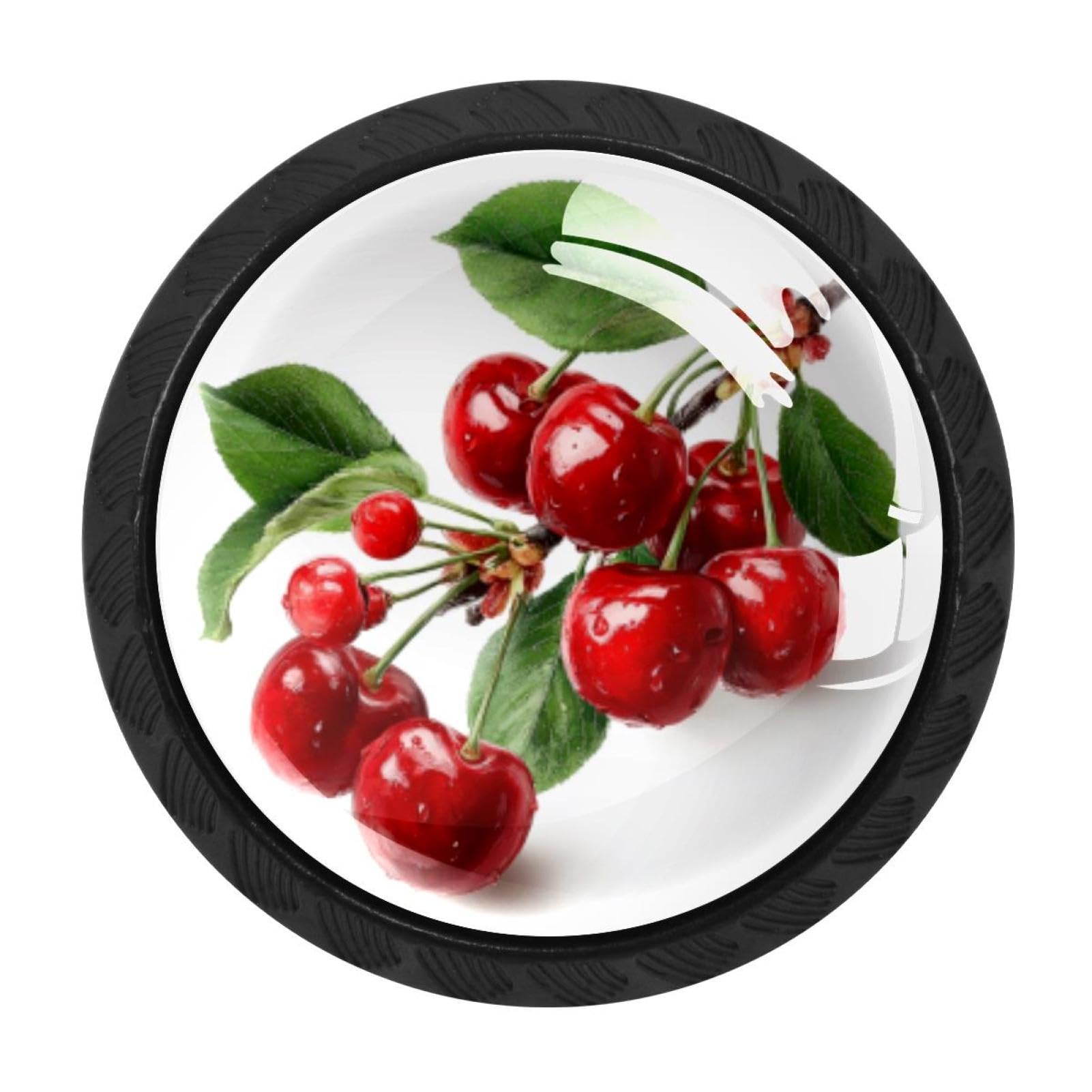 CHENZZZZ 4 Pieces Round Cabinet Knobs Cherry Fruit and Red Berry Branch (1) Dresser Knobs Pulls Handles with Screws for Drawer Pulls Handles Knobs Door Knobs