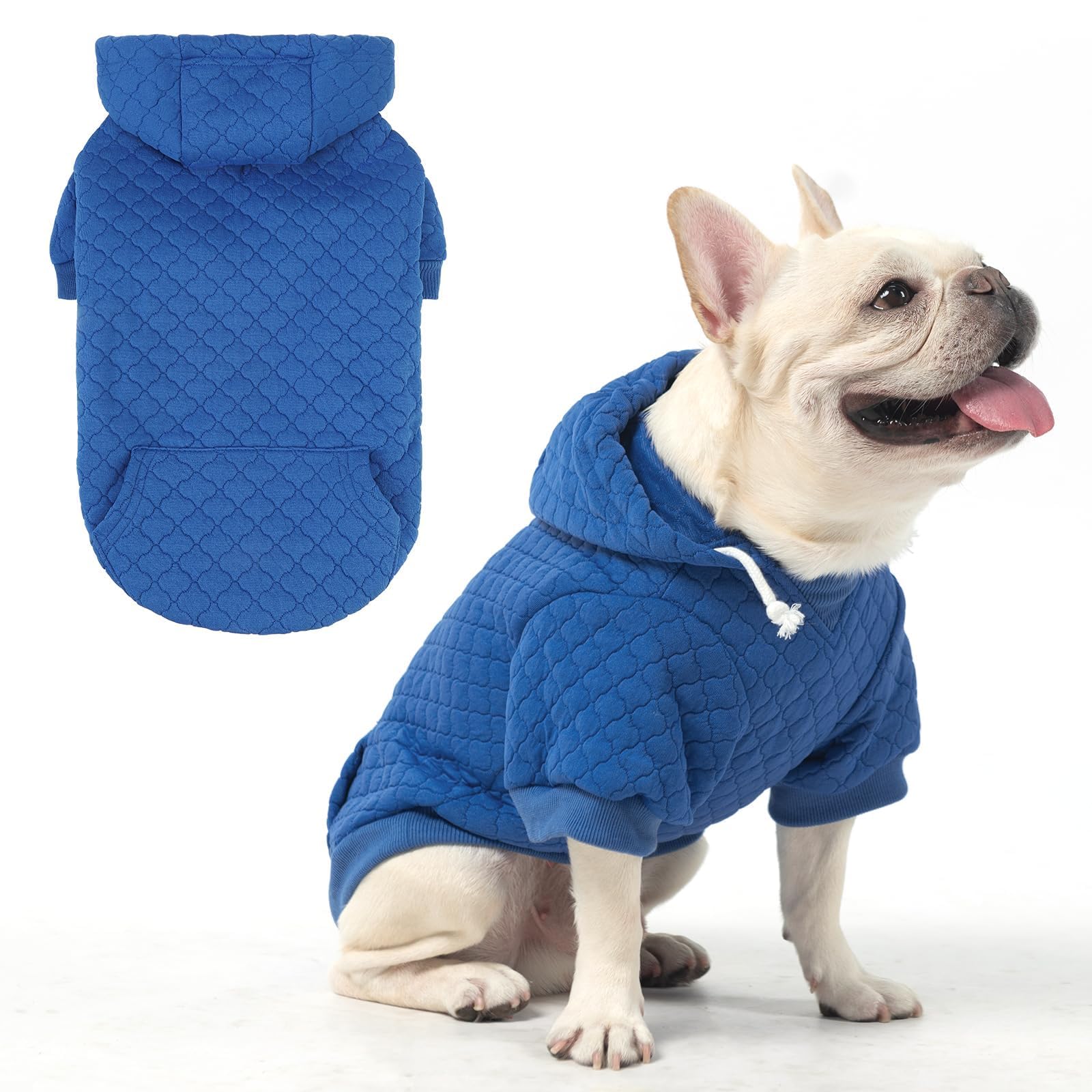KOOLTAIL Dog Hoodie Pet Clothes Sweater with Hat and Pocket for Small Medium Large Dogs, Warm Soft Dog Cold Weather Coat, Clover Laminated Cotton Hooded Sweatshirt Outfit for Puppy Cats, Blue M