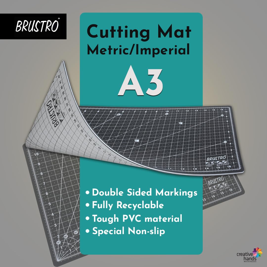 BRUSTRO Doppelseitige, selbstheilende Schneidematte mit 5 Schichten, metrisch/imperial, A3, 45 x 30 cm, schwarz, umweltfreundlich, strapazierfähig, mehrlagig, rutschfest, nicht reflektierend, ideal