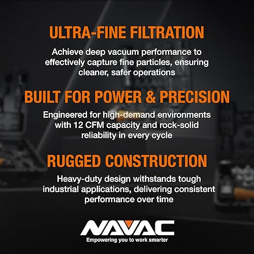 Miniatura 4 de Navac NRD16T Bomba de vacío, grado industrial, 12 cfm, 3 micras, carritofiltroadaptador