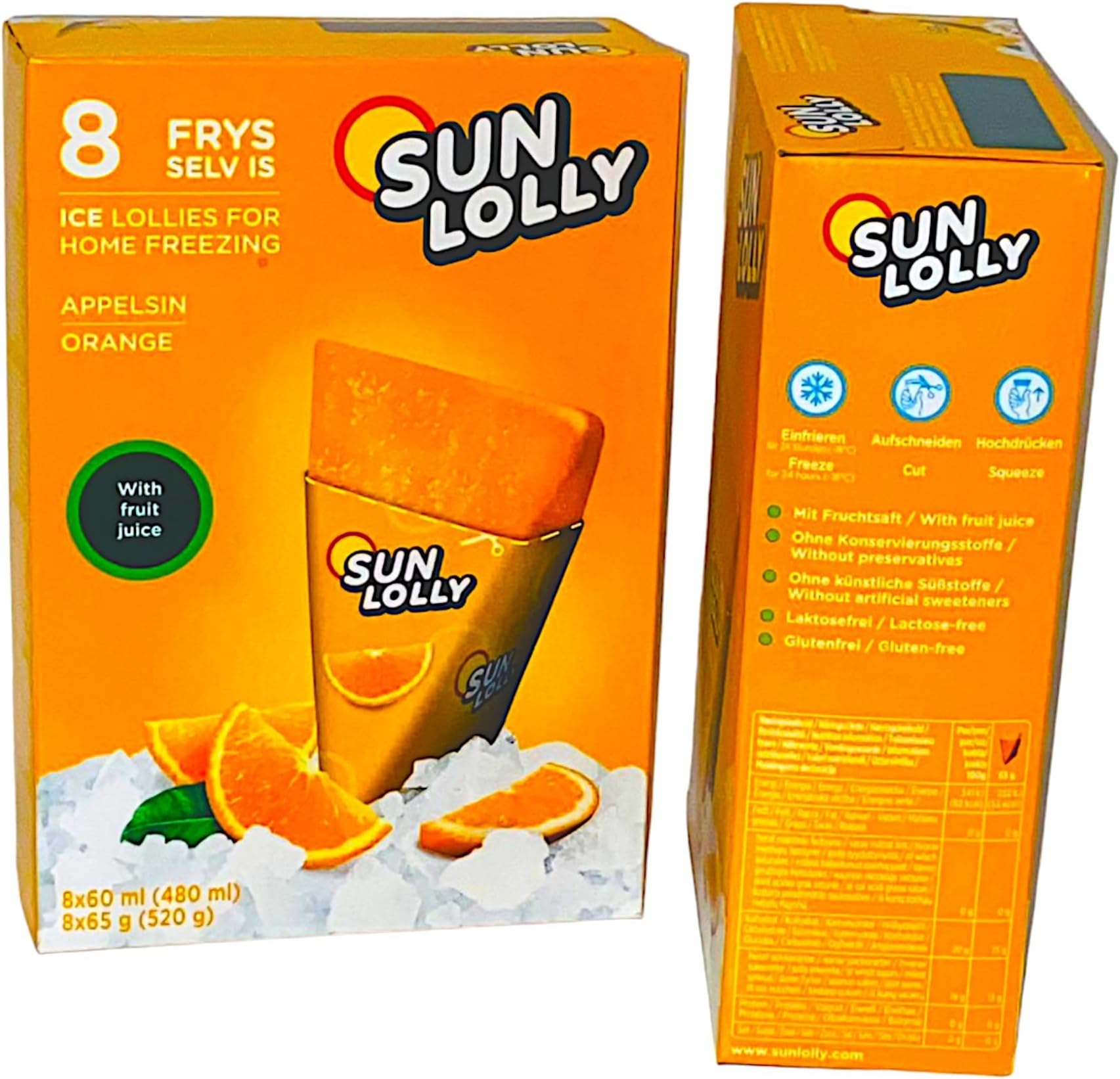 Sun Lolly Orange Ice Lollies - Home Freeze Pack, Summer Treats for All Ages Pack of 2