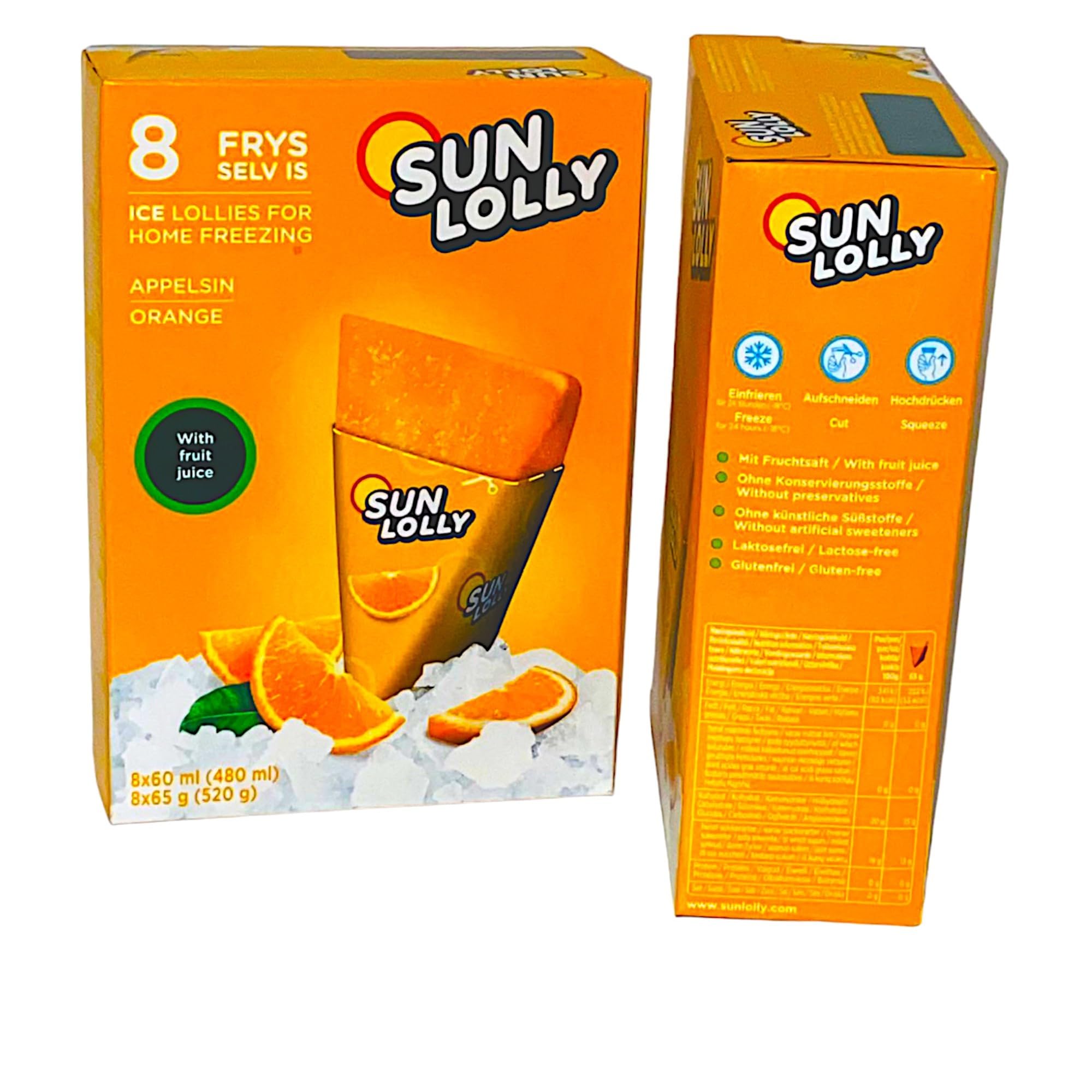 Sun Lolly Orange Ice Lollies - Home Freeze Pack, Summer Treats for All Ages Pack of 2