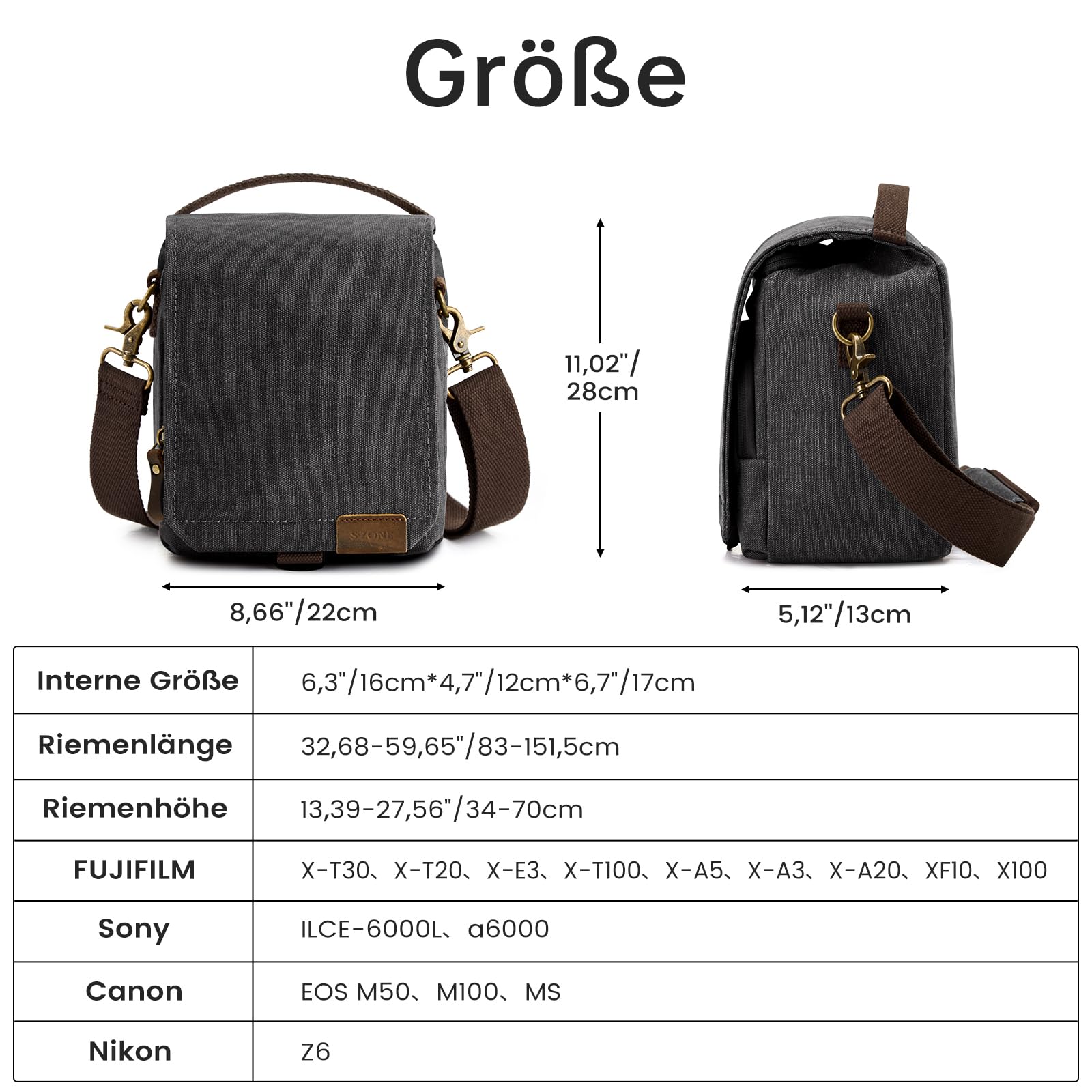 S-ZONE Kameratasche Kleine DSLR SLR Wasserabweisende Canvas Fototasche Schultertasche Kameratasche zum Umhängen für Fotografen