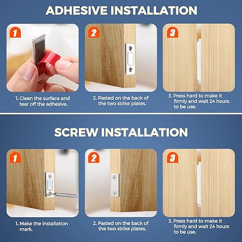 Miniatura 4 de Paquete de 4 pestillos magnéticos para puertas ultra finos para gabinetes, adhesivos plateados para puerta de armario para armario, armario,