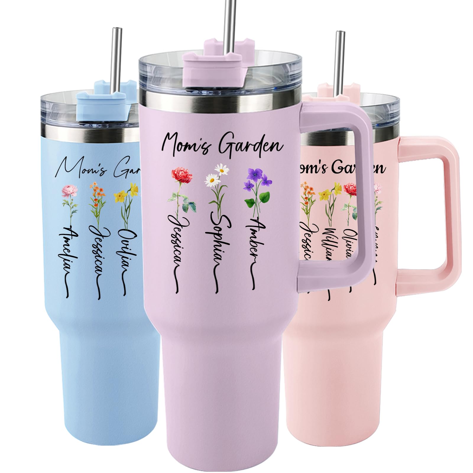 Elemtansy Mothers Day Personalized Mom Tumbler with Kids Names, Custom Birthday Gifts for…