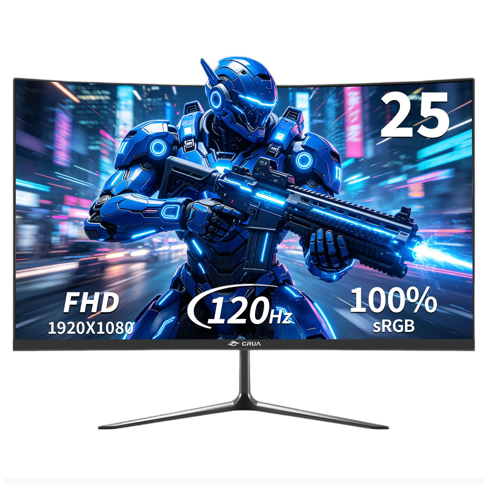 CRUA 24.5 Inch Curved Gaming Monitor 120Hz, Full HD 1080P IPS