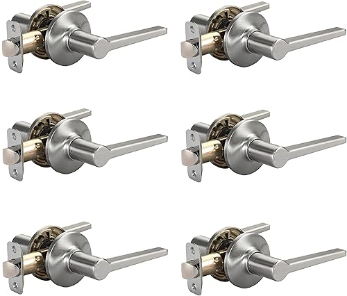 Tienda Basics Manchester - Manija de paso de puerta, paquete de 6, 2.6 x 5.4 pulgadas, níquel satinado