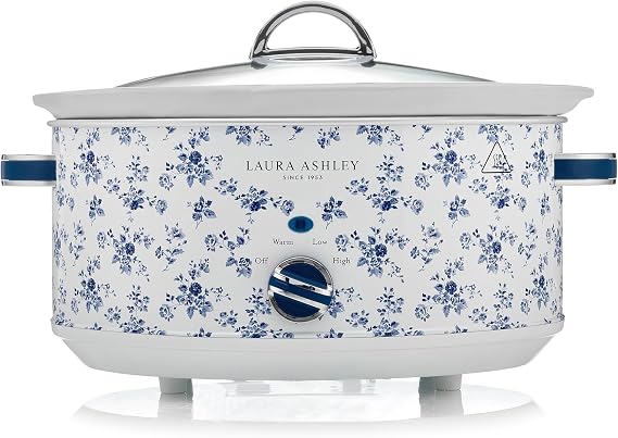 Laura Ashley Slow Cooker 6.8 Quart - Large Slow Cooker 6.8 QT for 8 to 10 People - Energy Efficient Slow Cookers with 3 Heat Settings - Dishwasher Safe Removeable Ceramic Crock & Tempered Glass Lid
