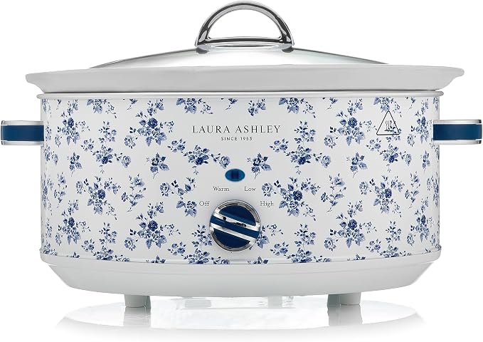 Laura Ashley Slow Cooker 6.8 Quart - Large Slow Cooker 6.8 QT for 8 to 10 People - Energy Efficient Slow Cookers with 3 Heat Settings - Dishwasher Safe Removeable Ceramic Crock & Tempered Glass Lid