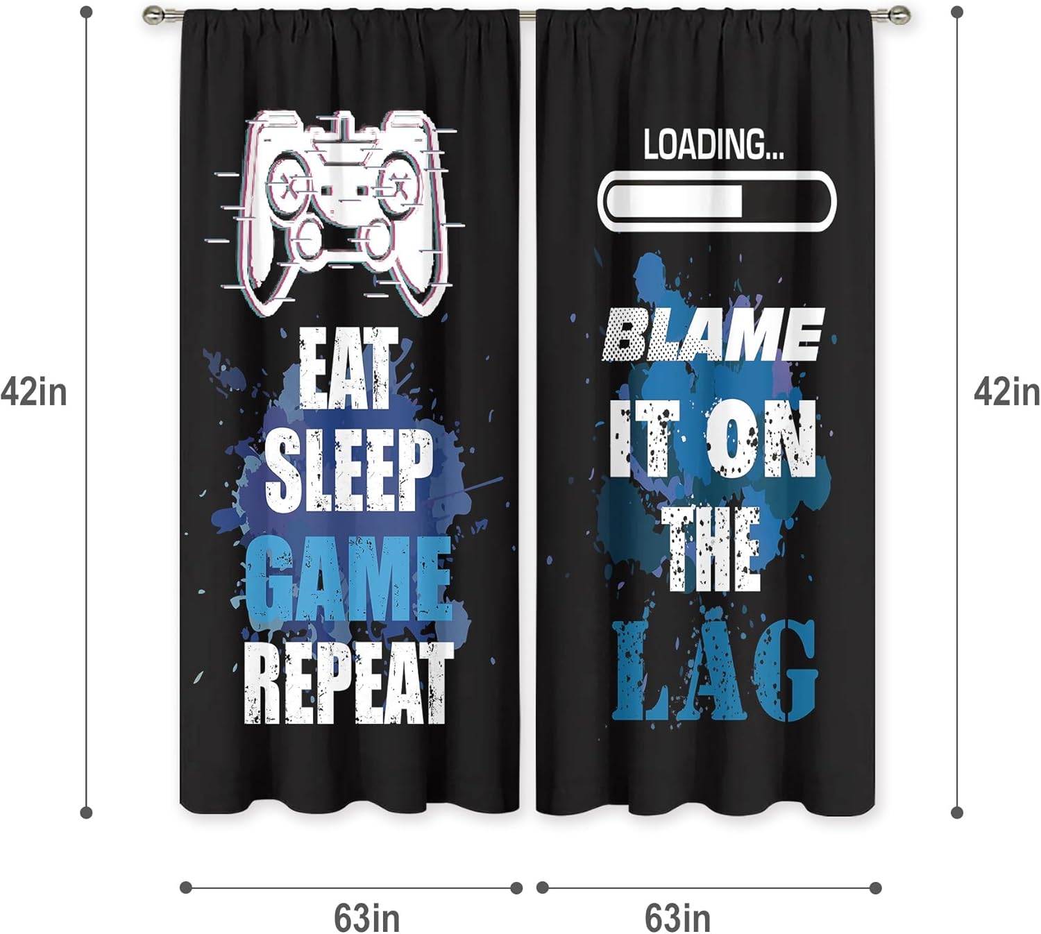 MESHELLY Boys Gamer Curtains 42W x 63H Inch Rod Pocket Gaming Decor for Teens Bedroom Video Game Gamepad Controller Quotes Men Kids Cool Art Printed Living Room Playroom Window Drapes 2 Panels Set