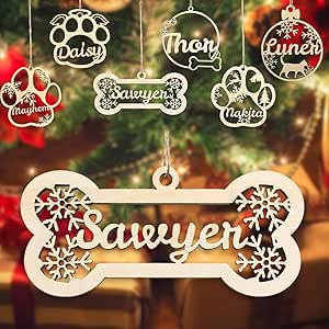 Ornement de Noël personnalisé de Patte de Chien, Ornements en Bois personnalisés Noël avec Le nom de Votre Chien, Ornements personnalisés de Patte de Chien pour Arbre de Noël