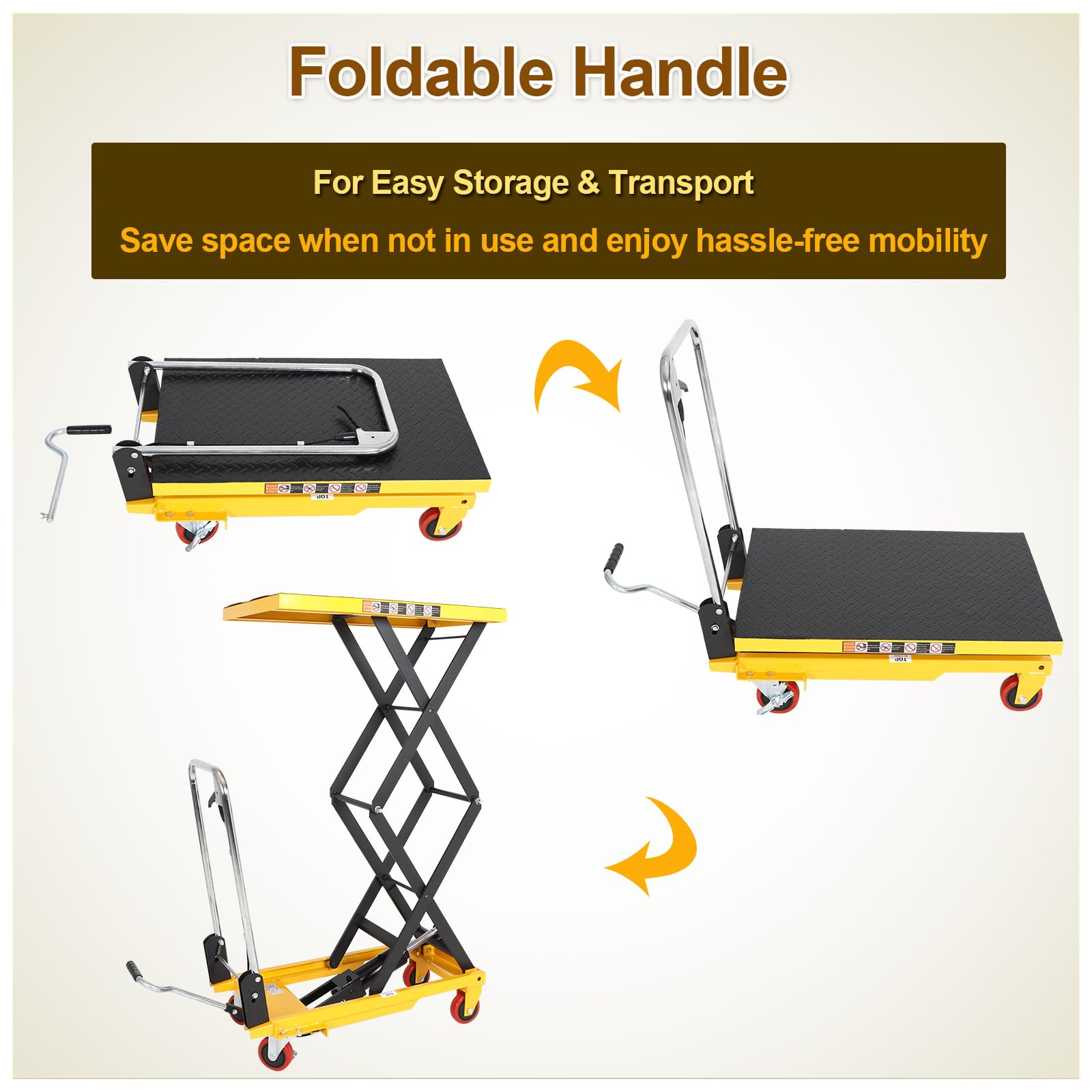 Double Scissor Hydraulic Lift Table Cart with Foldable Handle, 330 lbs Capacity, 11"–50" Lifting Range Manual Hydraulic Lift Cart with Anti-Slip Platform & 4 Wheels for Material Handling