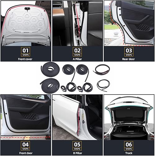 Miniatura 3 de FASTCHE Kit de sellado de puerta de cuerpo completo para Tesla Model Y 2020-2023, adhesivos de goma insonorizados, accesorios exteriores (8 unidades)
