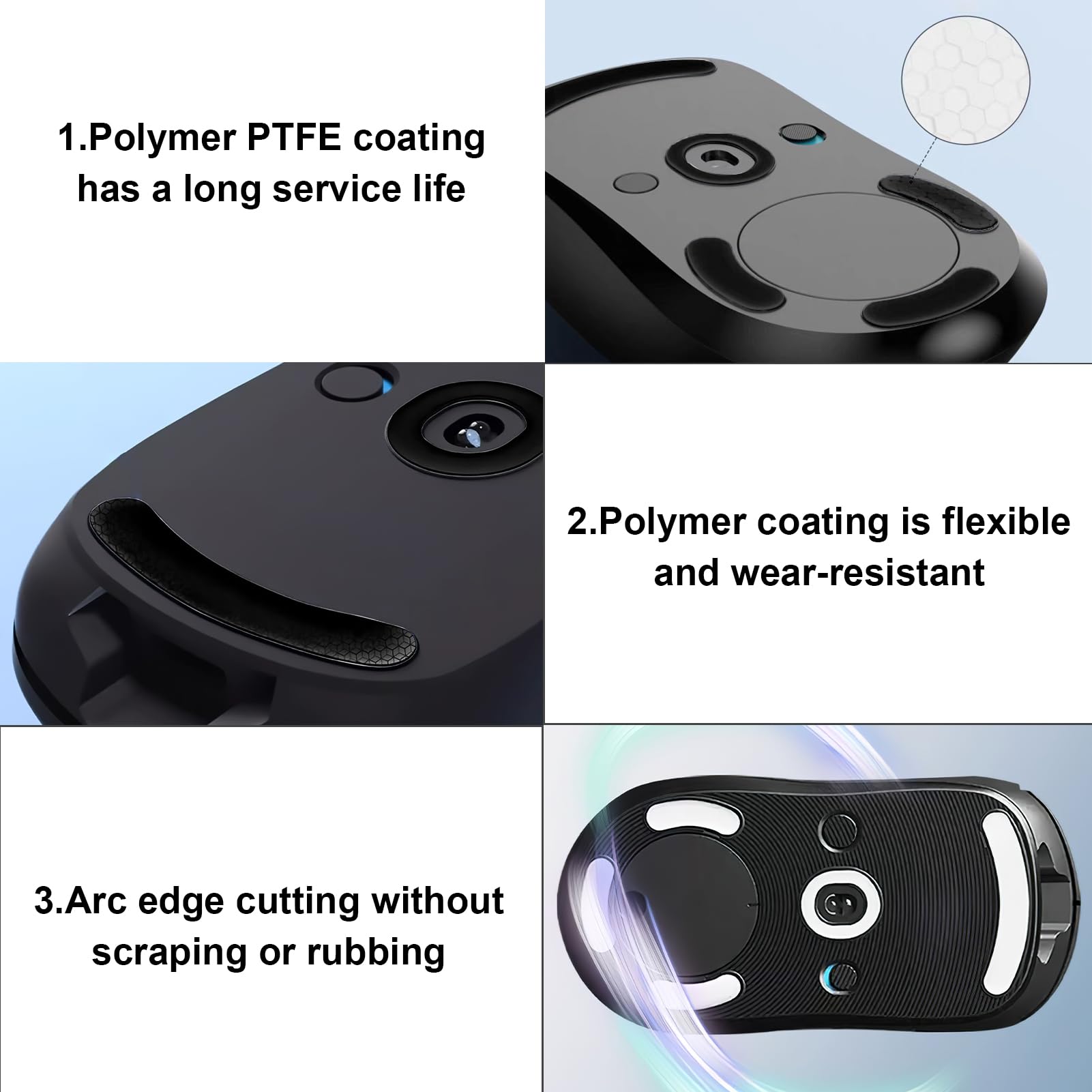 3 - Almohadilla para ratón compatible con Logitech G Pro Wireless Gaming – Pie de ratón de repuesto autoadhesivo de goma suave – Propiedades de deslizamiento perfectas para el juego (Negro)
