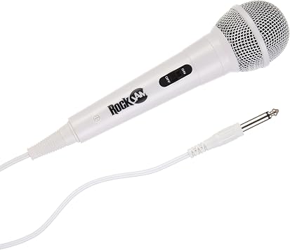 RockJam Karaoke Microphone Wired Unidirectional Dynamic Microphone with Three Metre Cord - White
