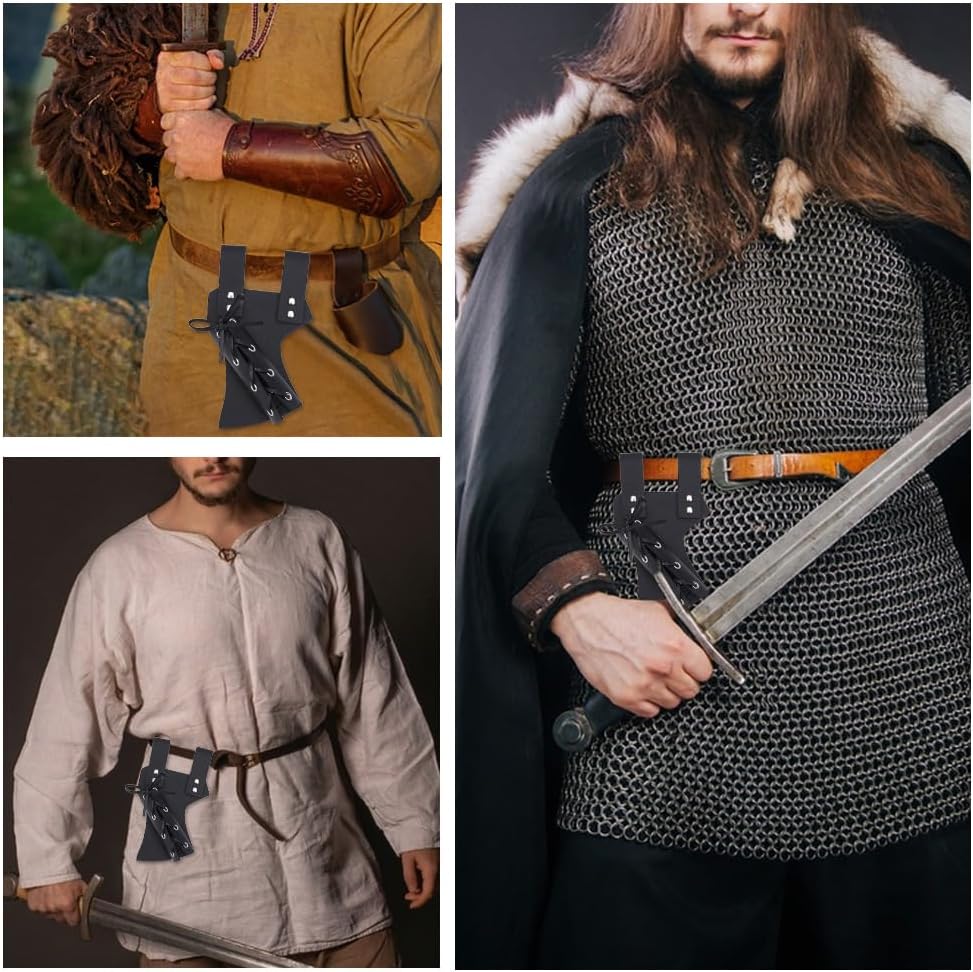 GORGECRAFT Halloween Universal Leather Sword Dagger Frog Medieval Adjustable Lacing Sword Holsters Sheath Scabbard Belt Holder PU Leather Protective Cover Case for Renaissance Warrior Cosplay Costume - Image 5