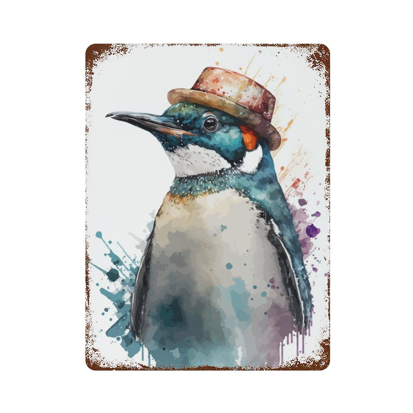 Vintage Metal Tin Sign Emperor Penguin Watercolor 15.7"x11.8", Industrial Home Decor for Farmhouse, Kitchen And Entryway Decor