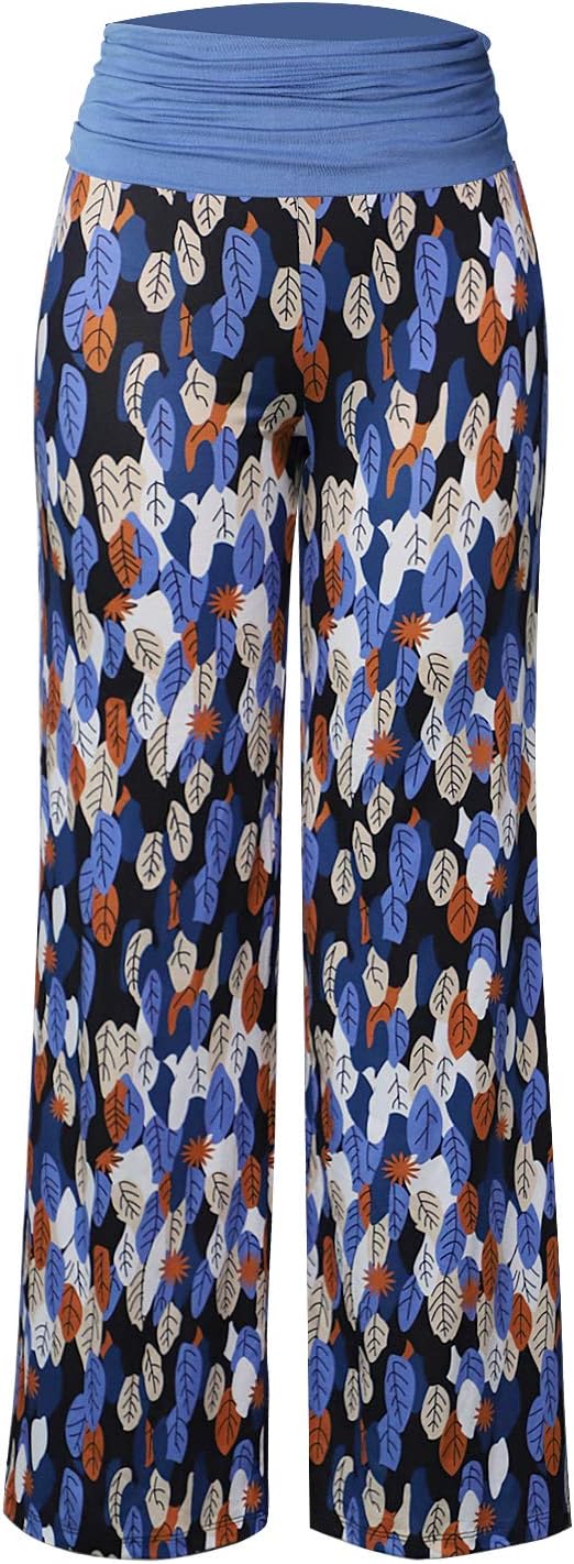 Gracyoga Women's Comfy Pajama Pants Wide Leg Lounge Palazzo Yoga Pants Stretch Casual Floral Print Fold Waist Pants - Image 4