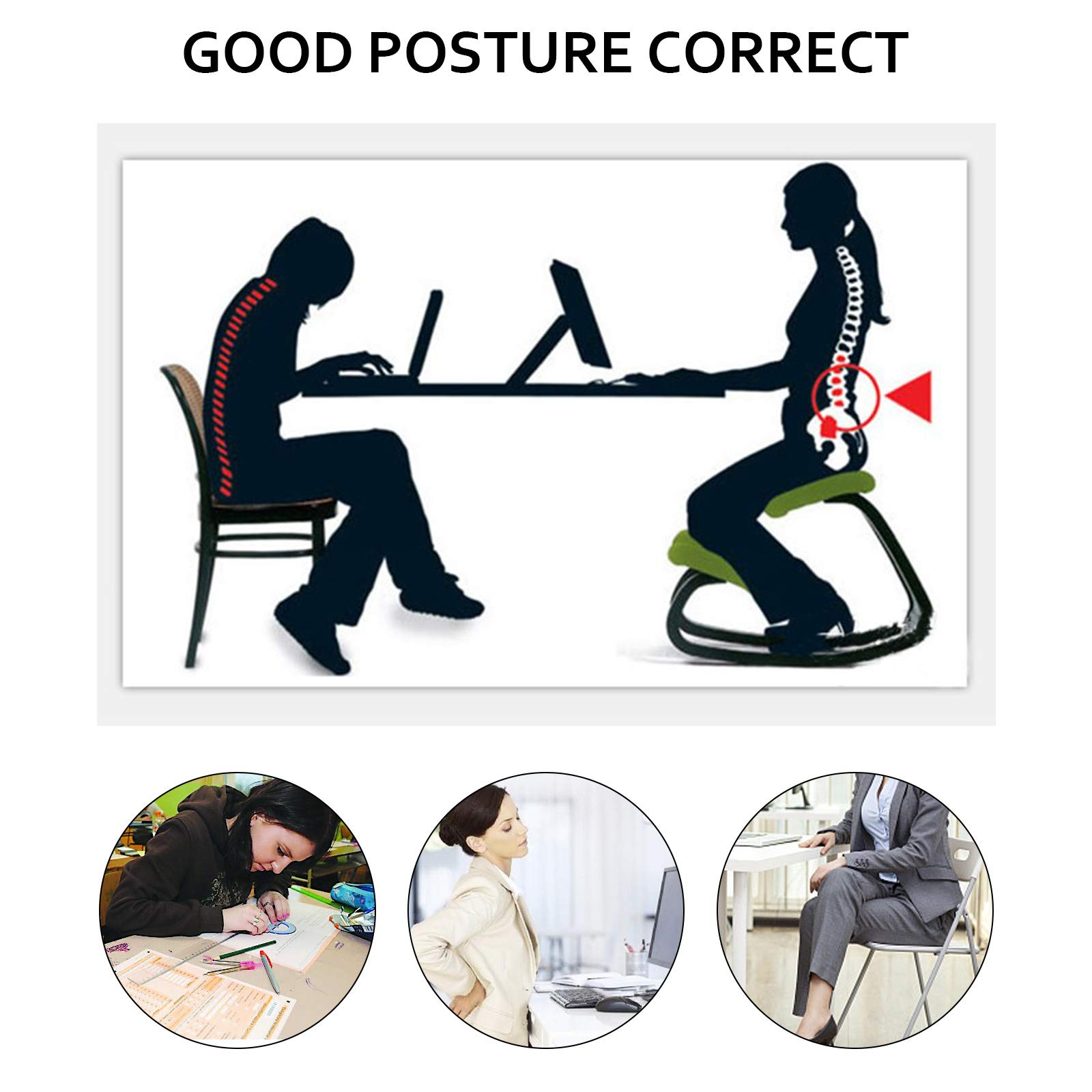 Tabouret Ergonomique Tabouret Réglable Ergonomique Coussins Confortables Bureau Maison Façonnant et Soulageant Stress Fauteuil Ergonomique à Genoux Tabouret (Chêne Blanc)