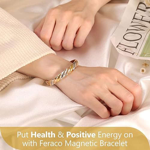 Miniatura 2 de Feraco Pulseras magnéticas de cobre para mujer, pulsera de cobre trenzada de moda para mujer, 99.99% de cobre puro con caja de regalo, regalos para